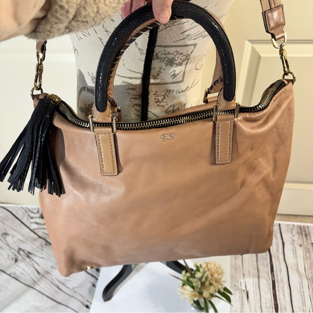 Anya Hindmarch Huxley Tan Leather Shoulder Tote with Tassel